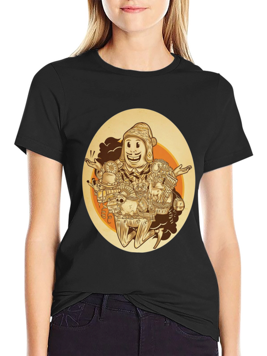 Quirky Cartoon Graphic Tee - Black Cotton Blend