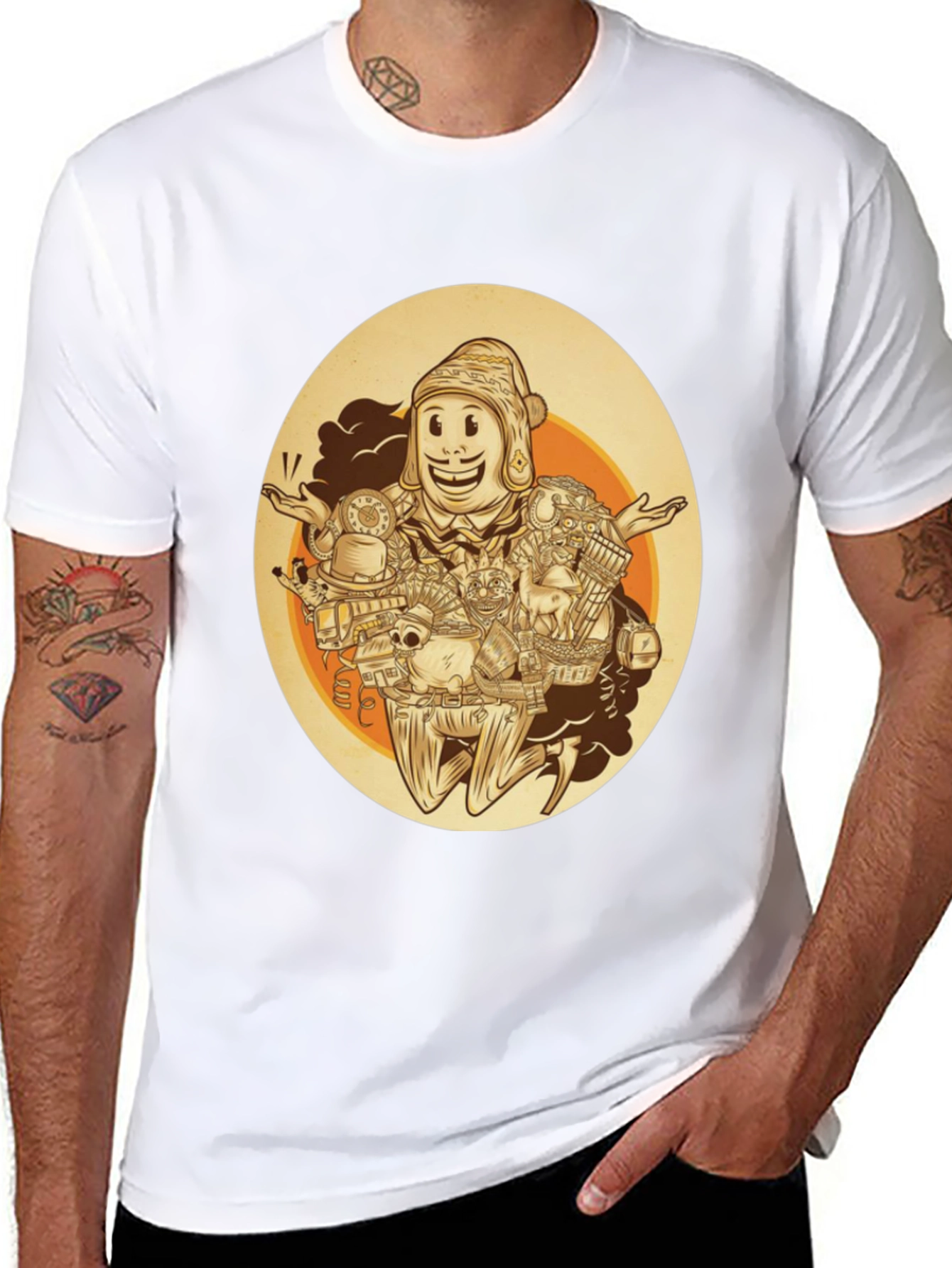 Quirky Cartoon Graphic Tee - Black Cotton Blend
