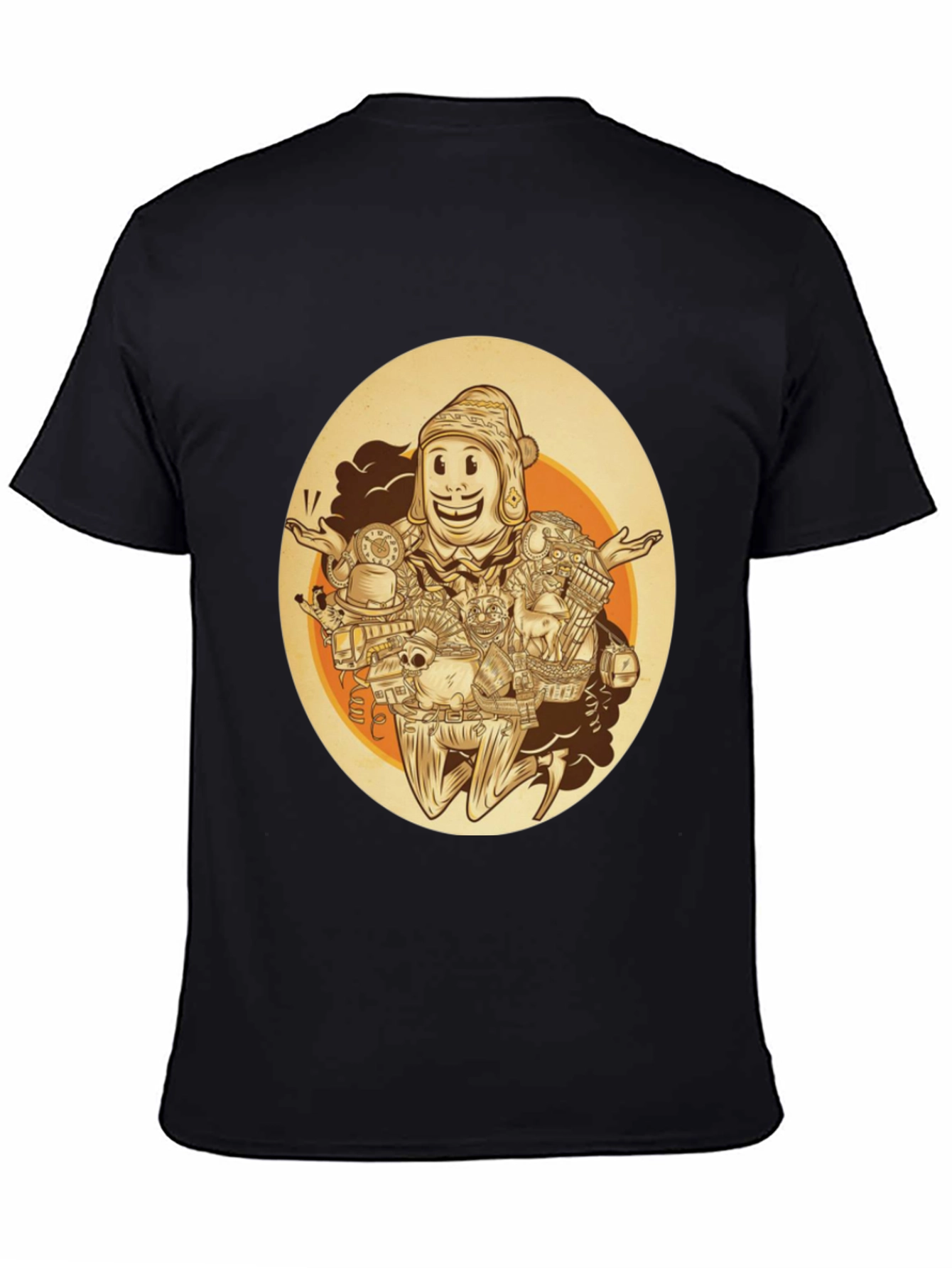 Quirky Cartoon Graphic Tee - Black Cotton Blend