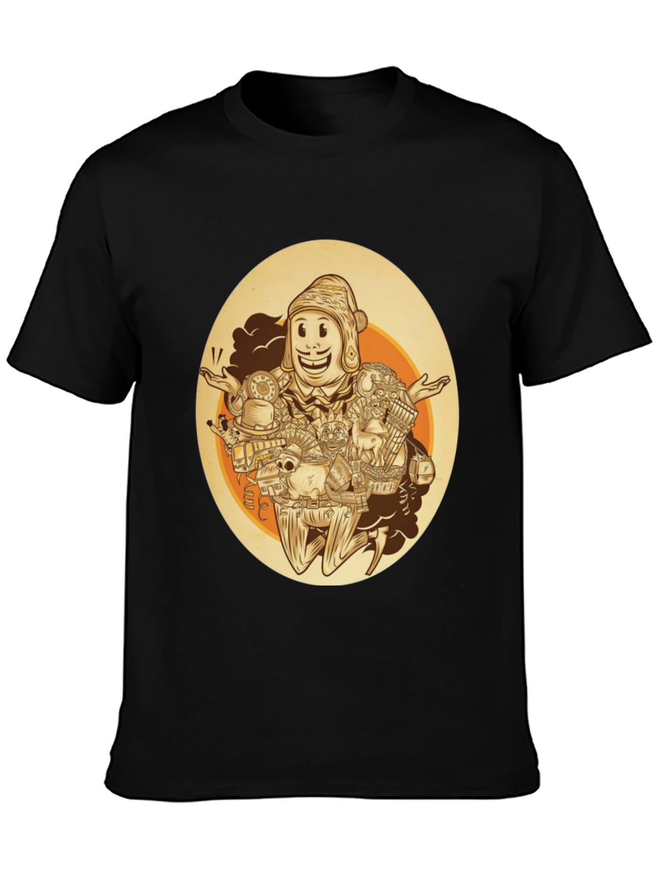 Quirky Cartoon Graphic Tee - Black Cotton Blend