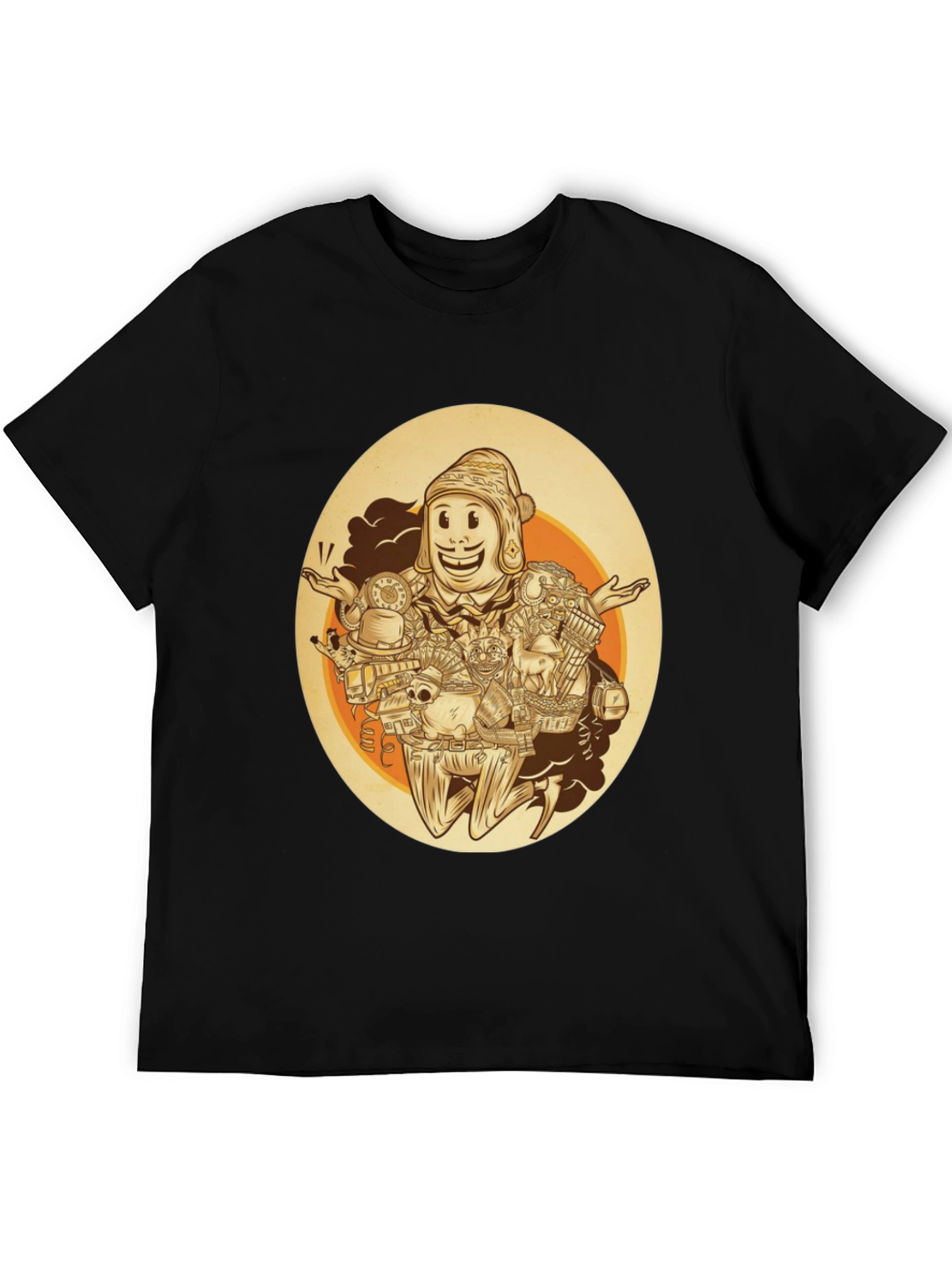 Quirky Cartoon Graphic Tee - Black Cotton Blend