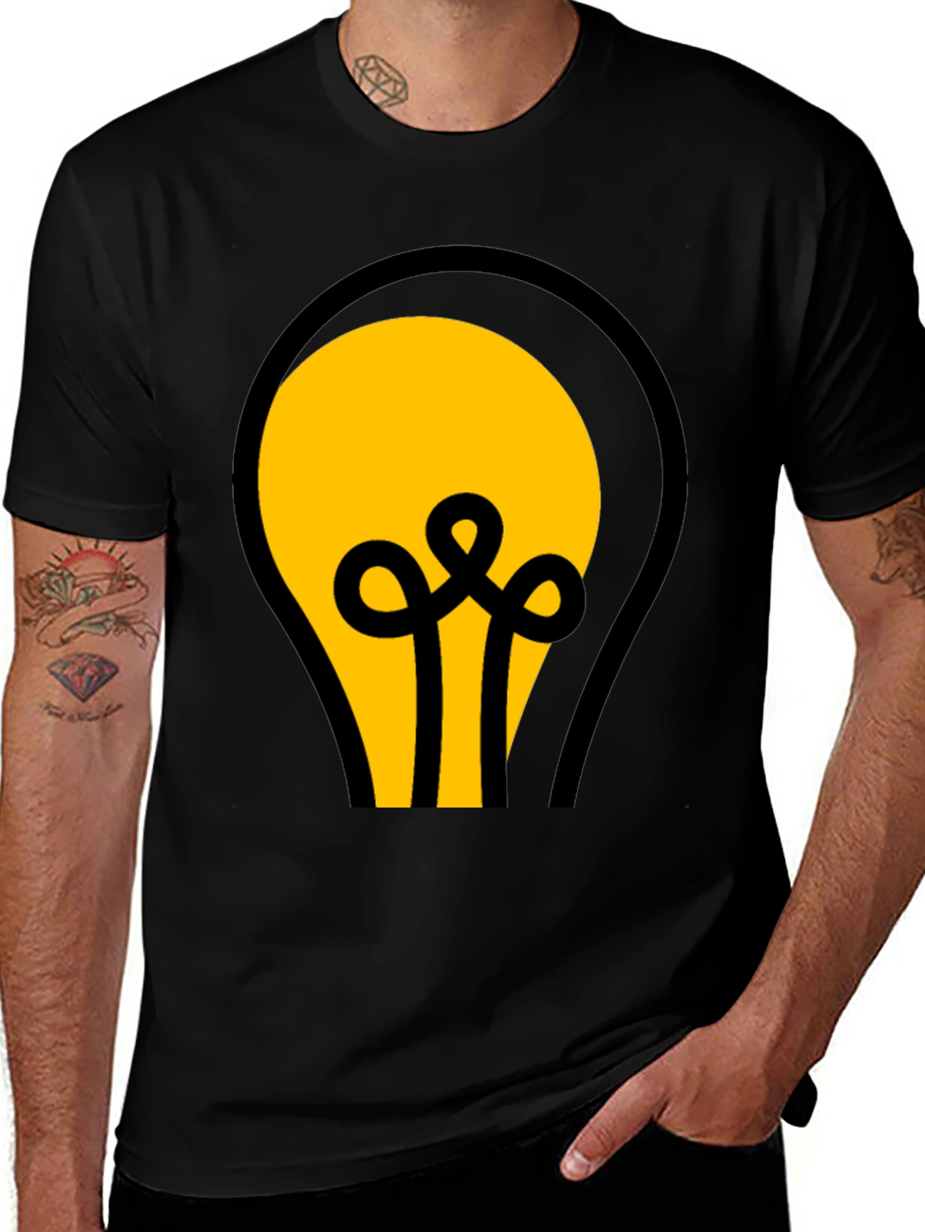 Black T-Shirt with Light Bulb Graphic