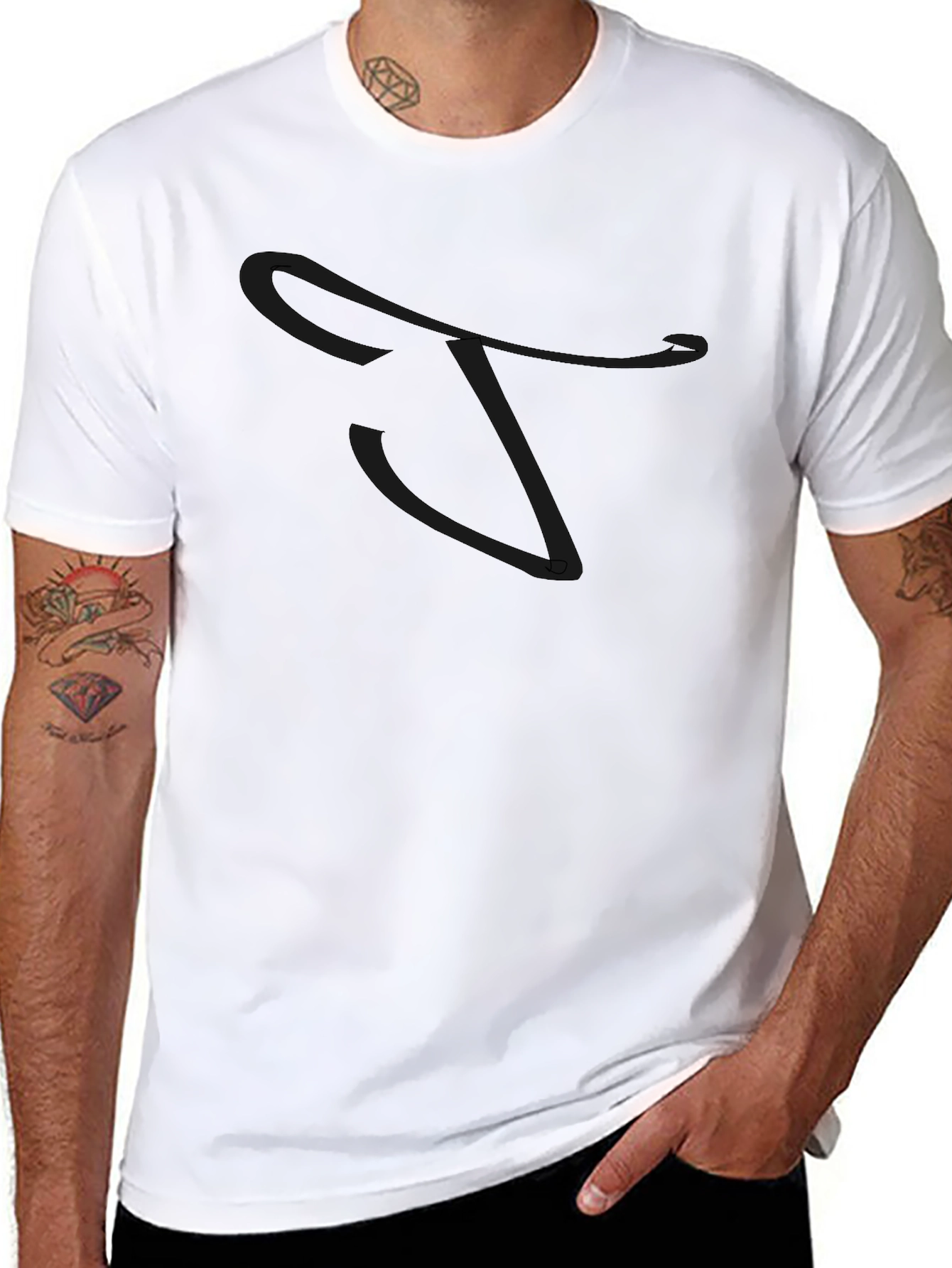 Black T-Shirt with Letter Graphic
