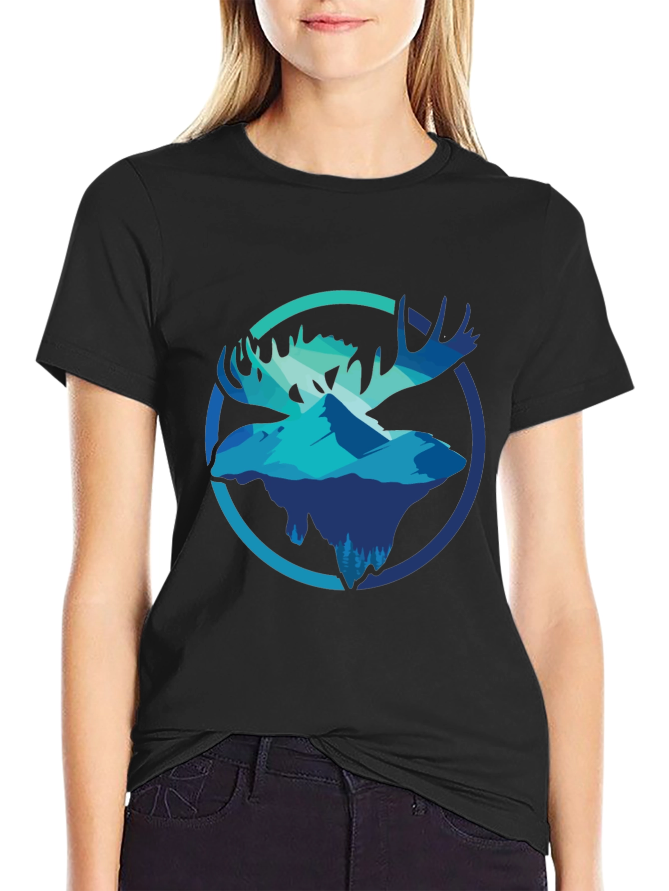 Moose & Mountain Graphic Tee - Mens Black T-Shirt