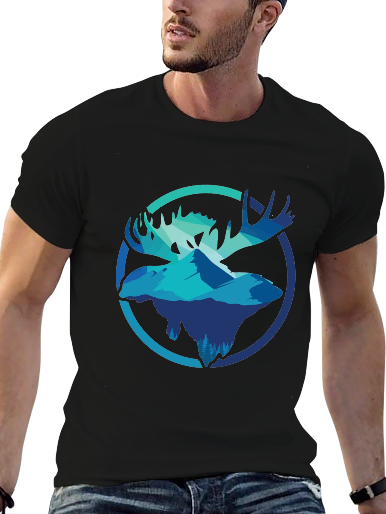Moose & Mountain Graphic Tee - Mens Black T-Shirt