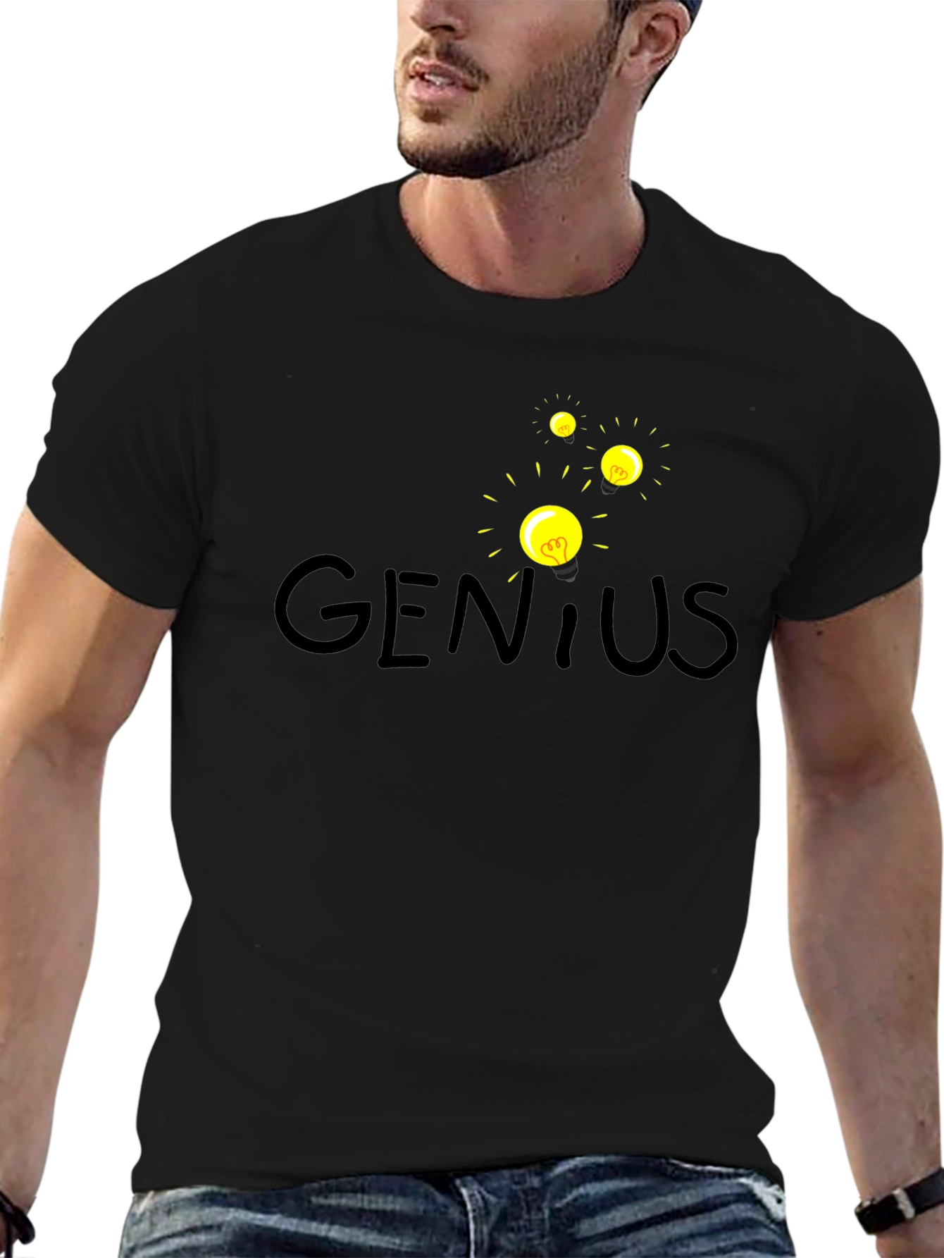 Genius Lightbulb Graphic T-Shirt - Black