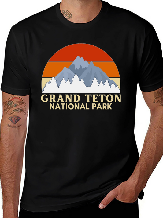 Grand Teton National Park Graphic Tee - Retro Sunset Design