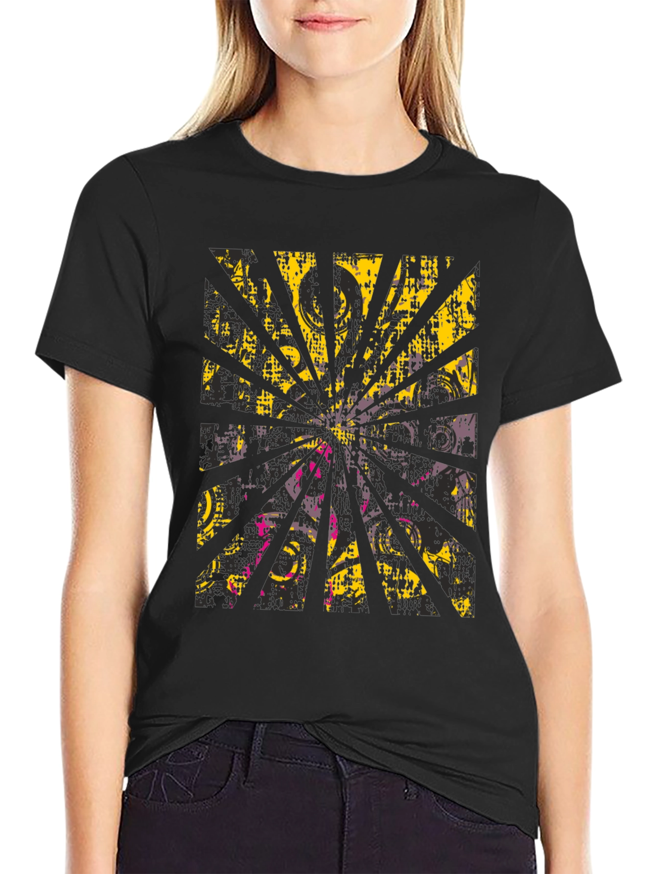 Abstract Burst Graphic Print Black T-Shirt