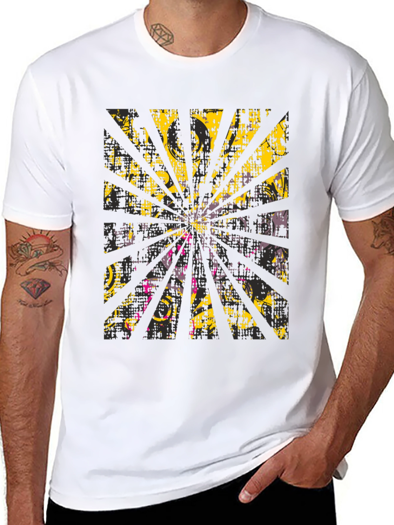 Abstract Burst Graphic Print Black T-Shirt
