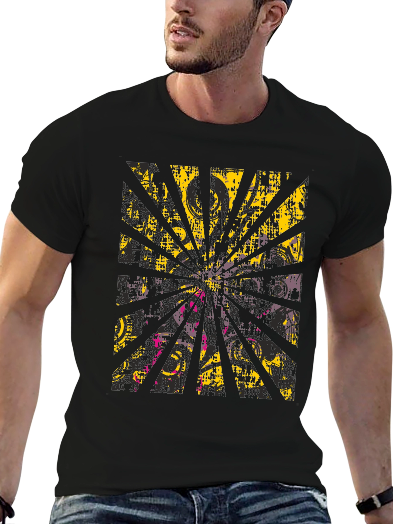 Abstract Burst Graphic Print Black T-Shirt