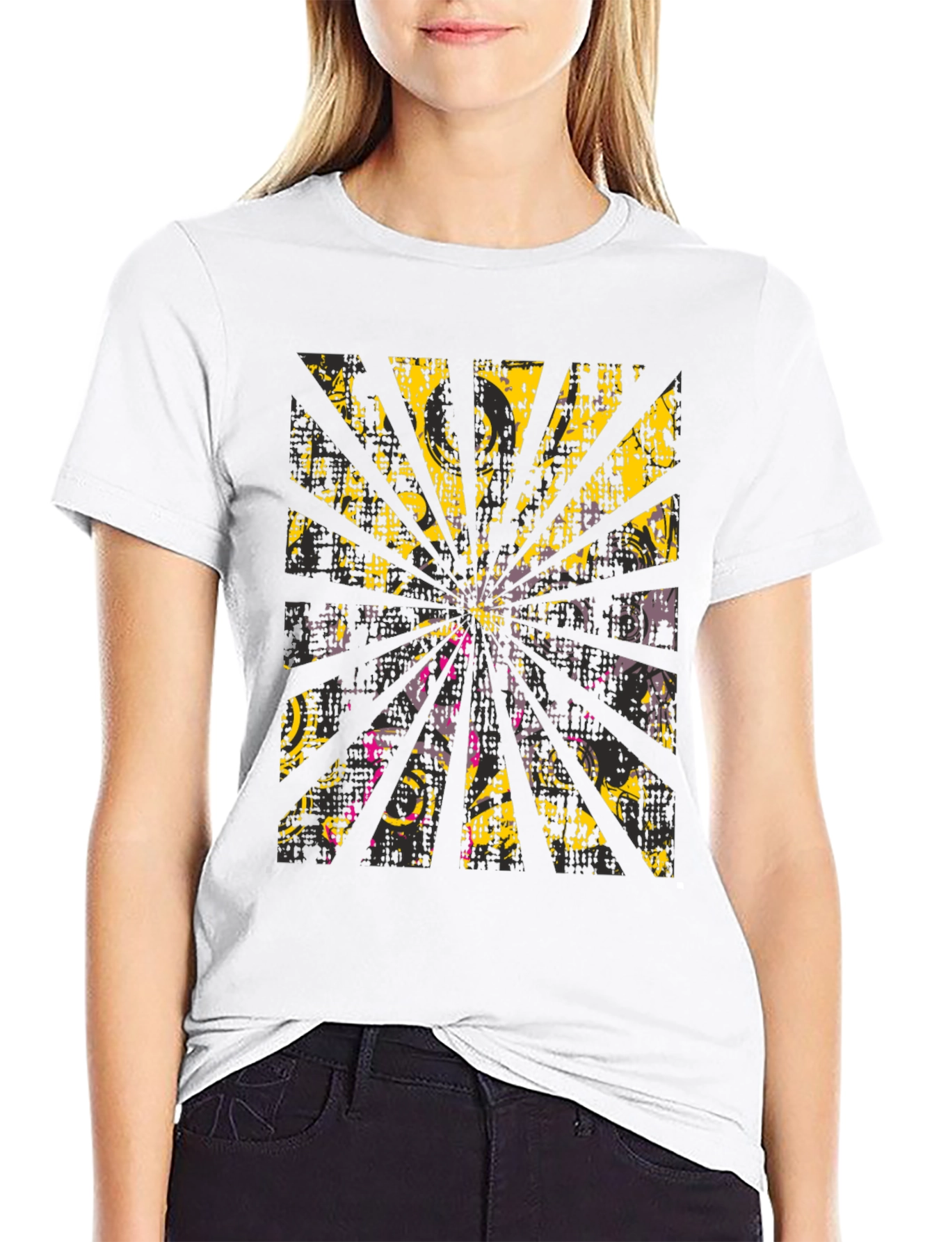 Abstract Burst Graphic Print Black T-Shirt