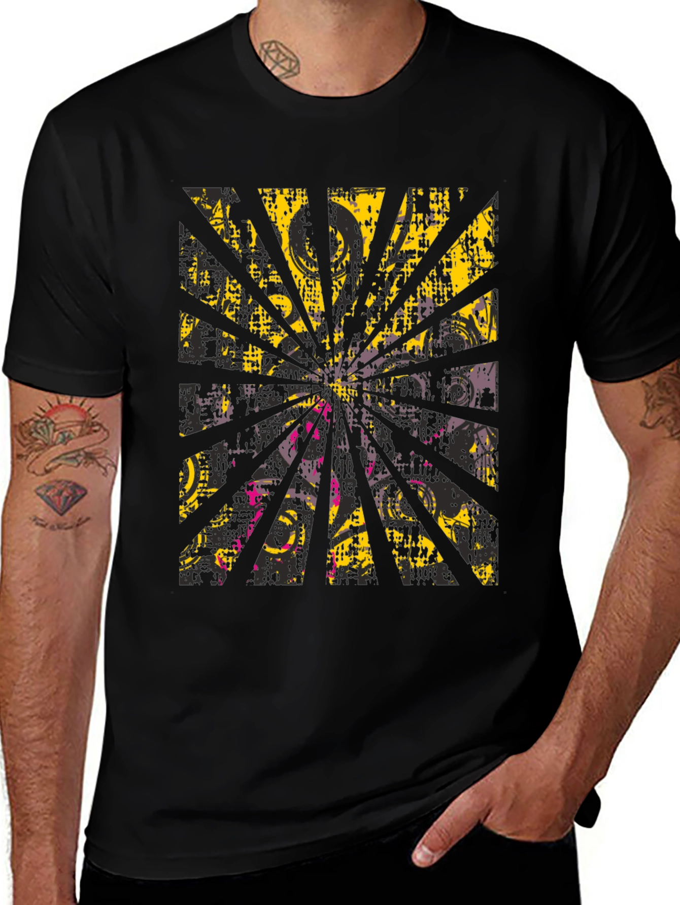 Abstract Burst Graphic Print Black T-Shirt