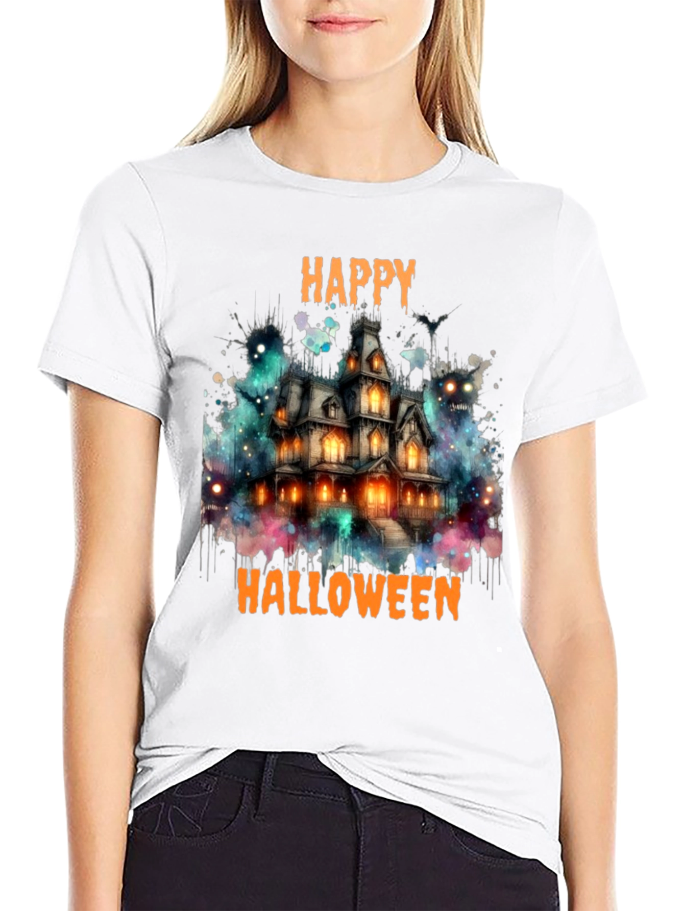 Happy Halloween Haunted House Graphic T-Shirt