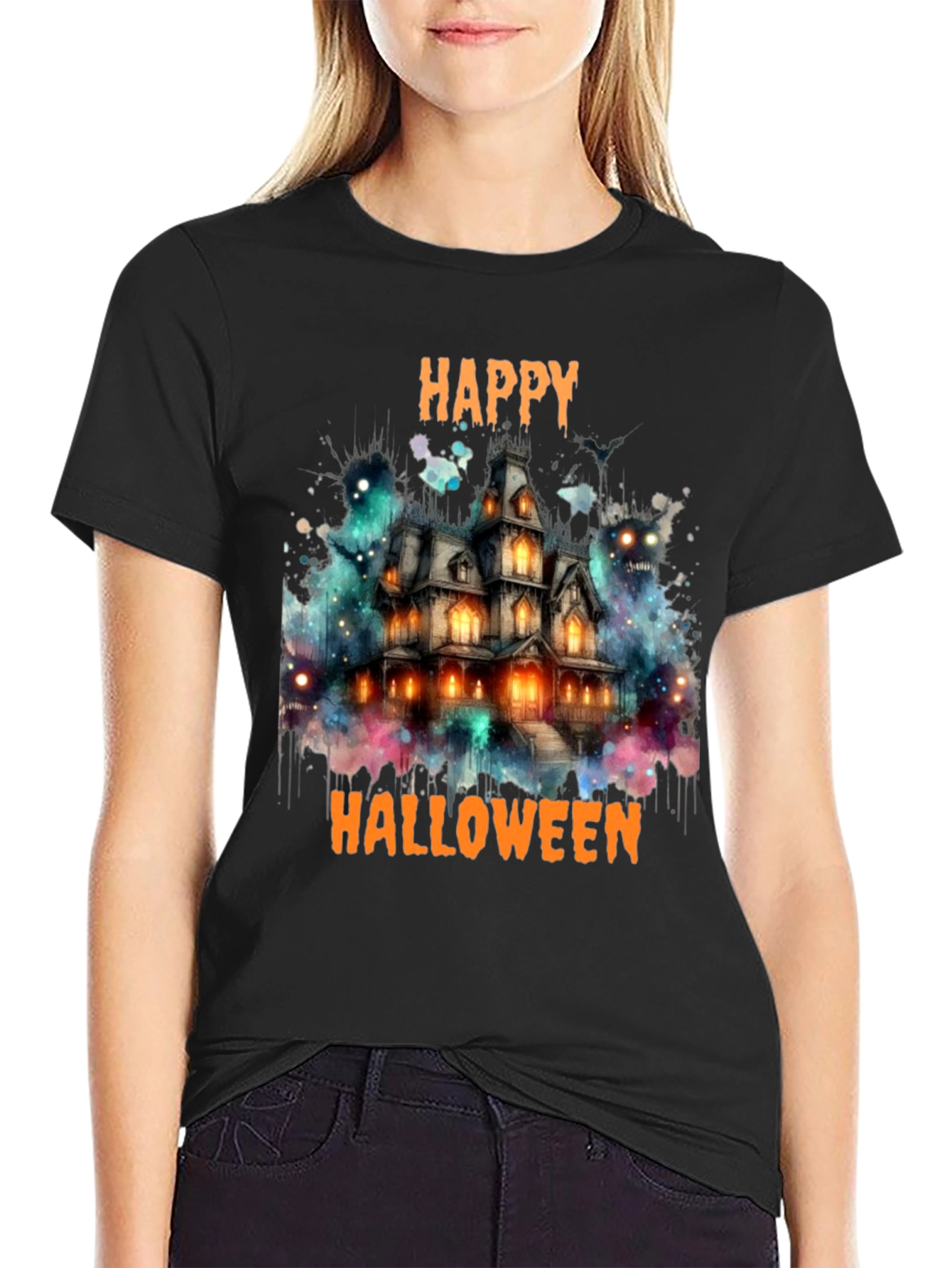 Happy Halloween Haunted House Graphic T-Shirt