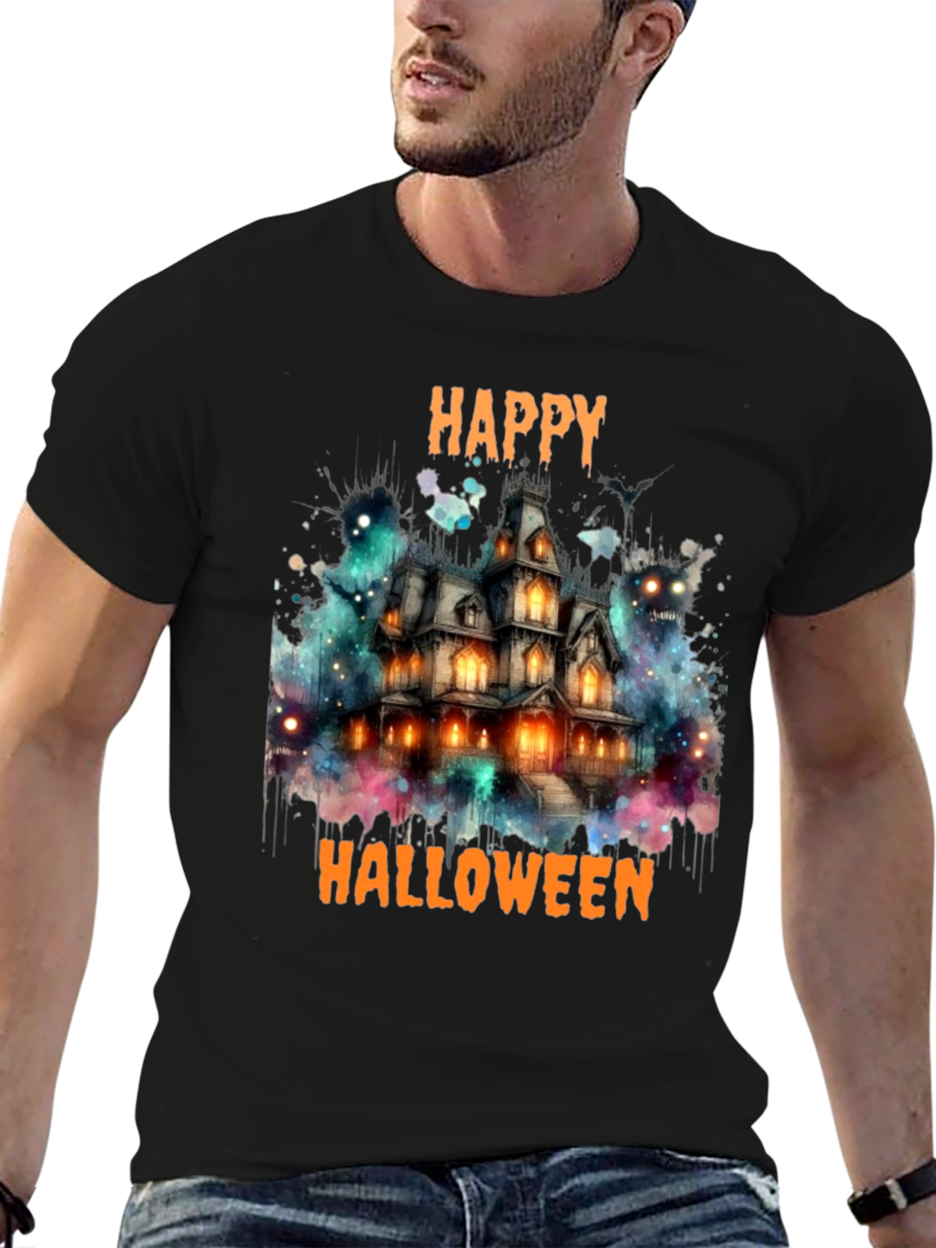 Happy Halloween Haunted House Graphic T-Shirt