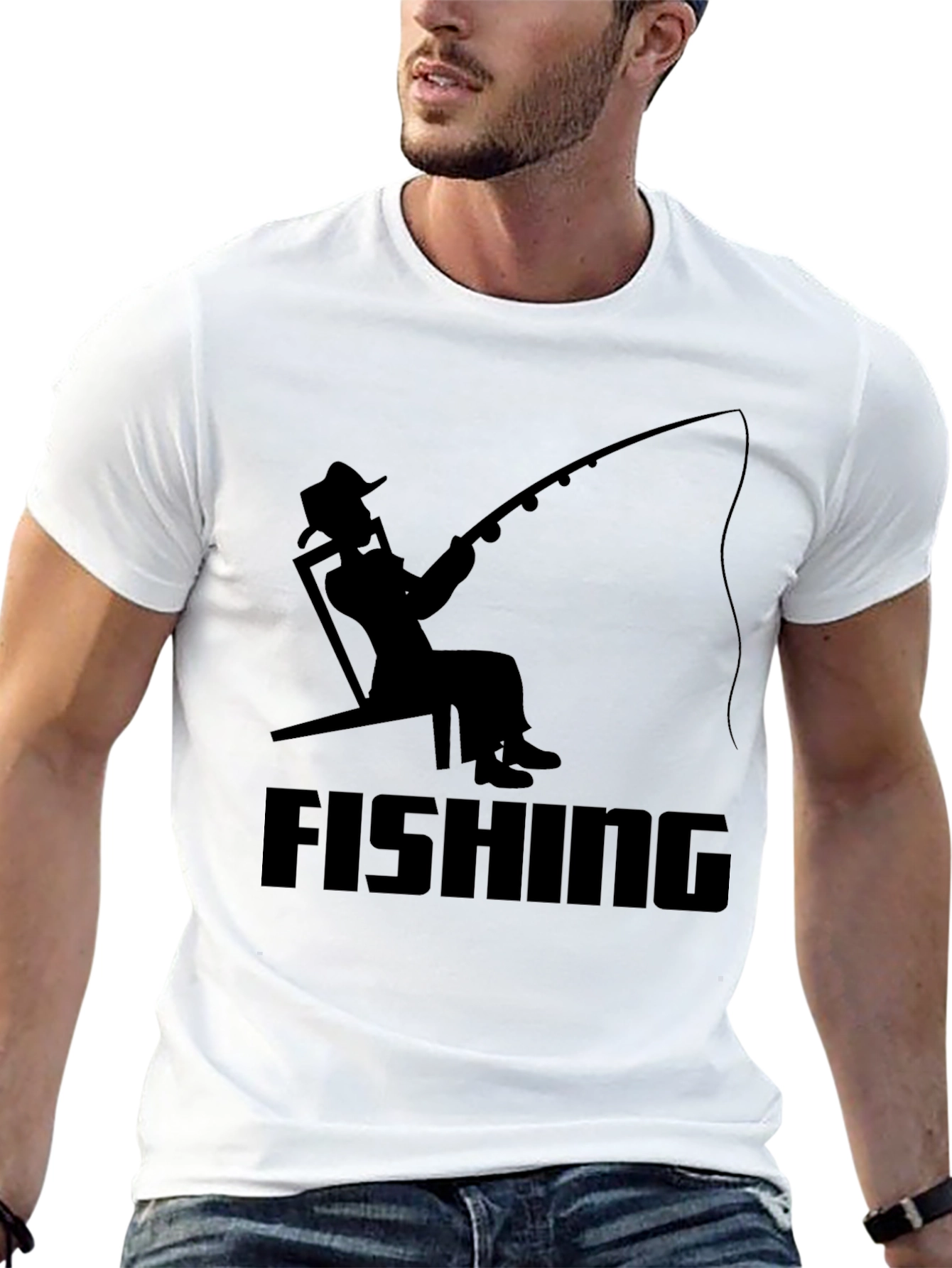 Fishing Silhouette Graphic T-Shirt - Black