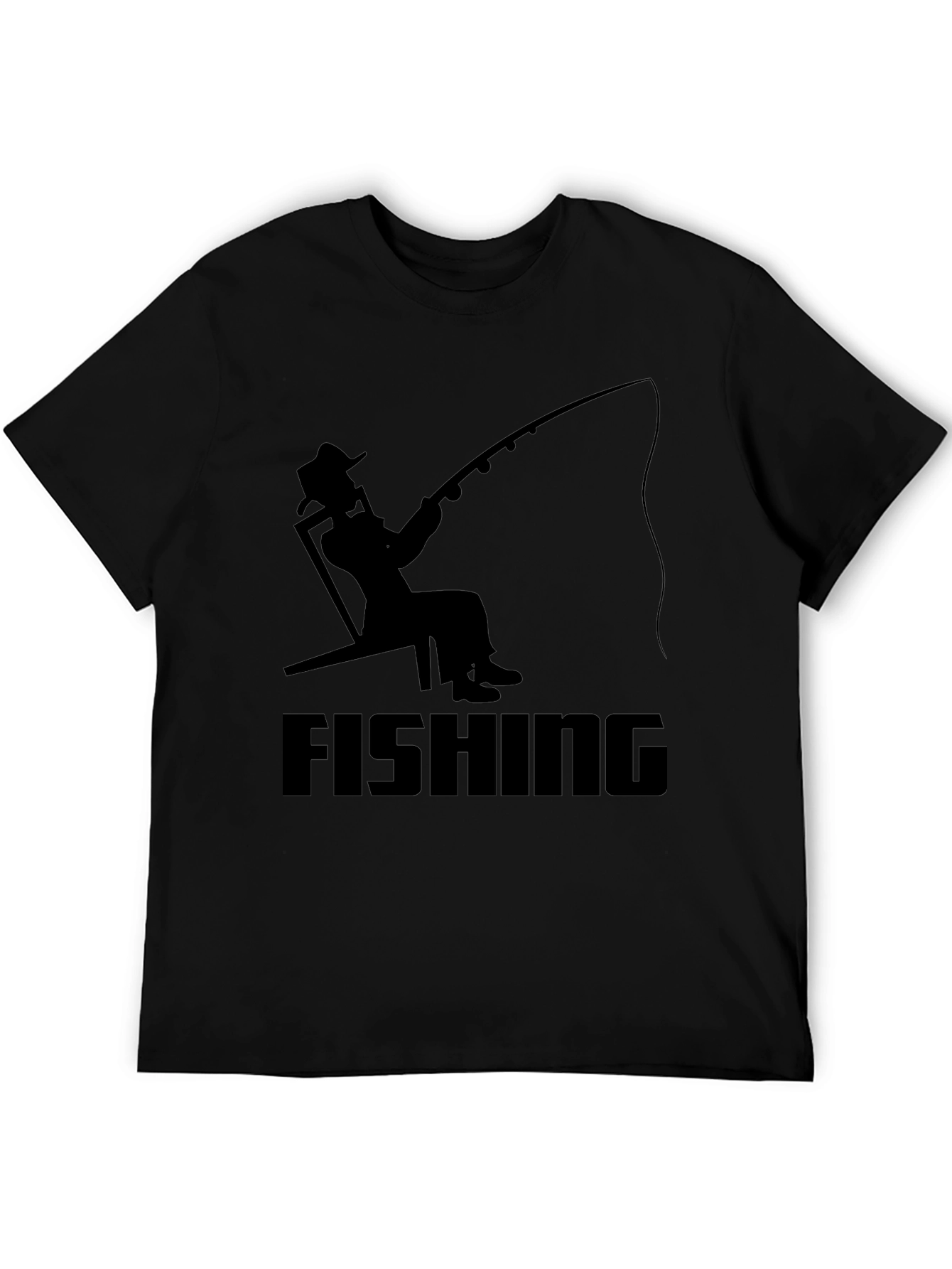 Fishing Silhouette Graphic T-Shirt - Black