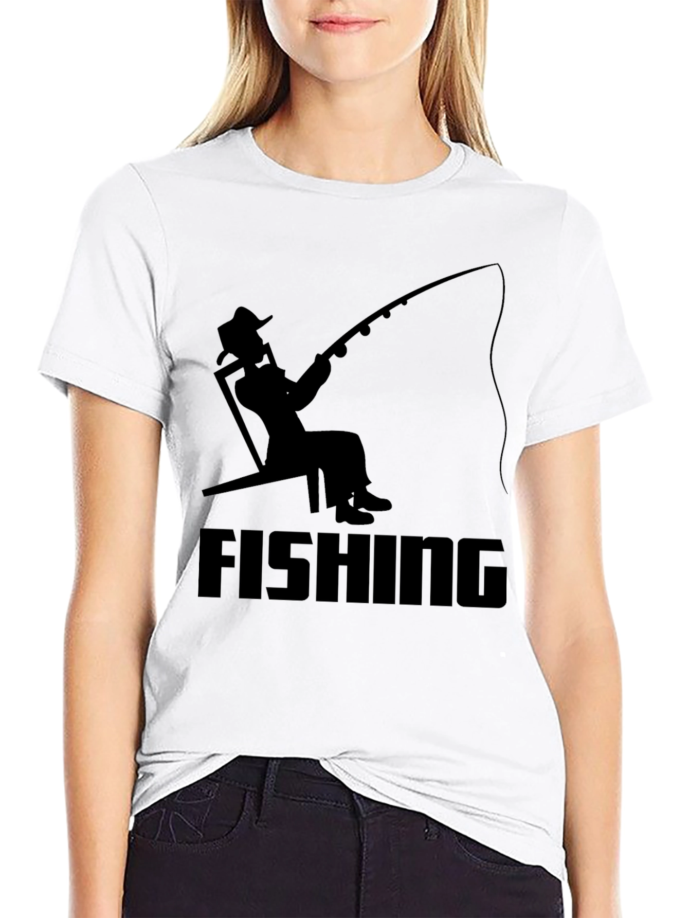 Fishing Silhouette Graphic T-Shirt - Black