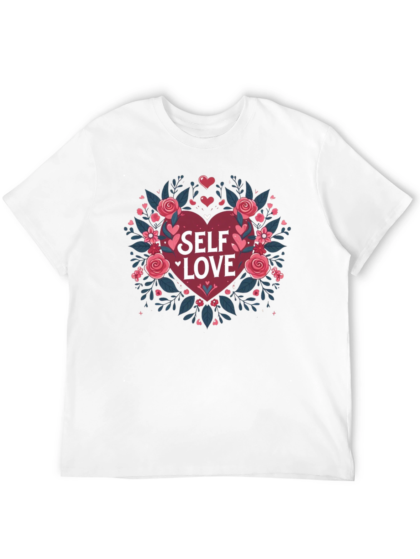 Self Love Heart Floral Graphic Black Tee