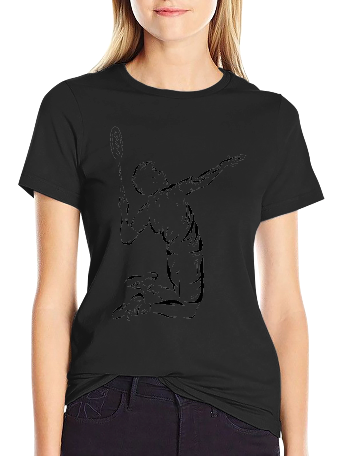 Badminton Player Graphic Tee - Black Cotton