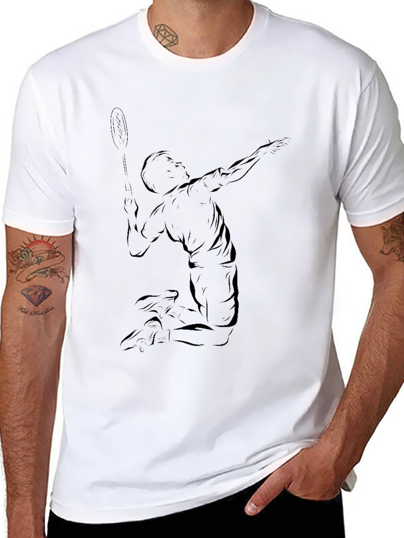 Badminton Player Graphic Tee - Black Cotton