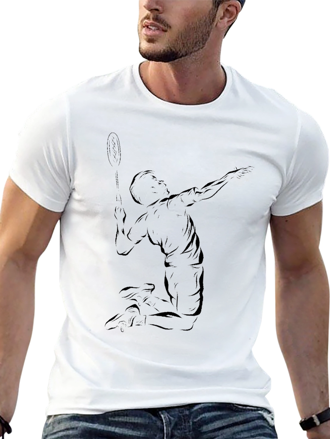 Badminton Player Graphic Tee - Black Cotton