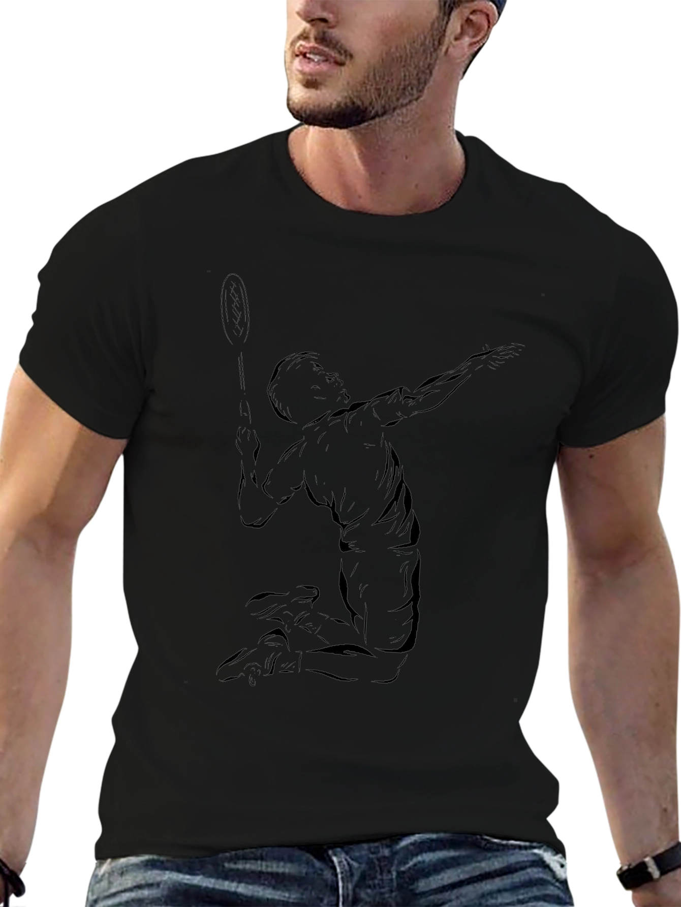Badminton Player Graphic Tee - Black Cotton
