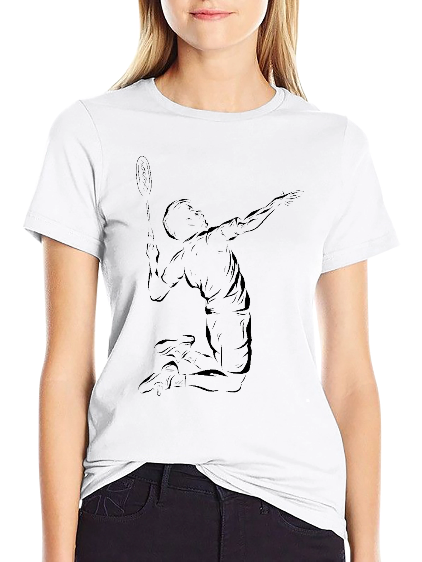Badminton Player Graphic Tee - Black Cotton