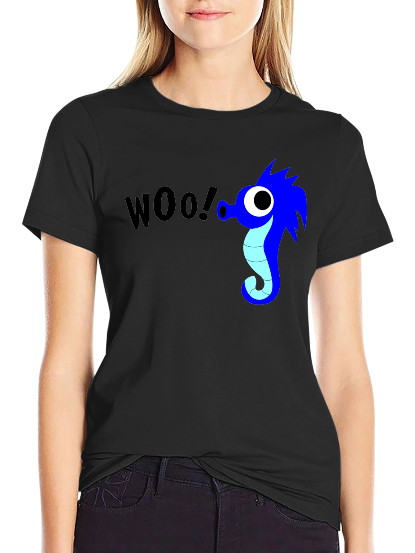 Woo! Seahorse Graphic Black T-Shirt