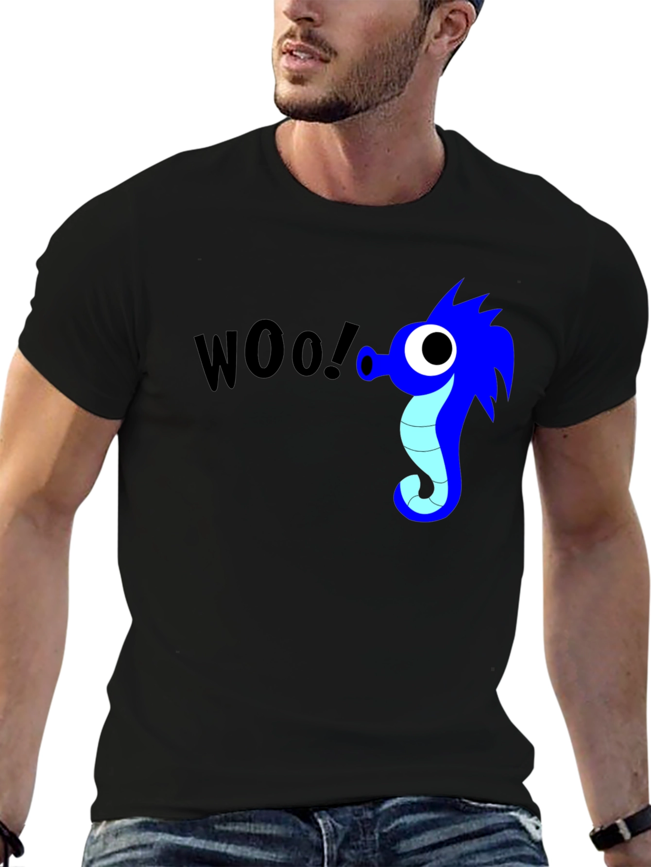 Woo! Seahorse Graphic Black T-Shirt