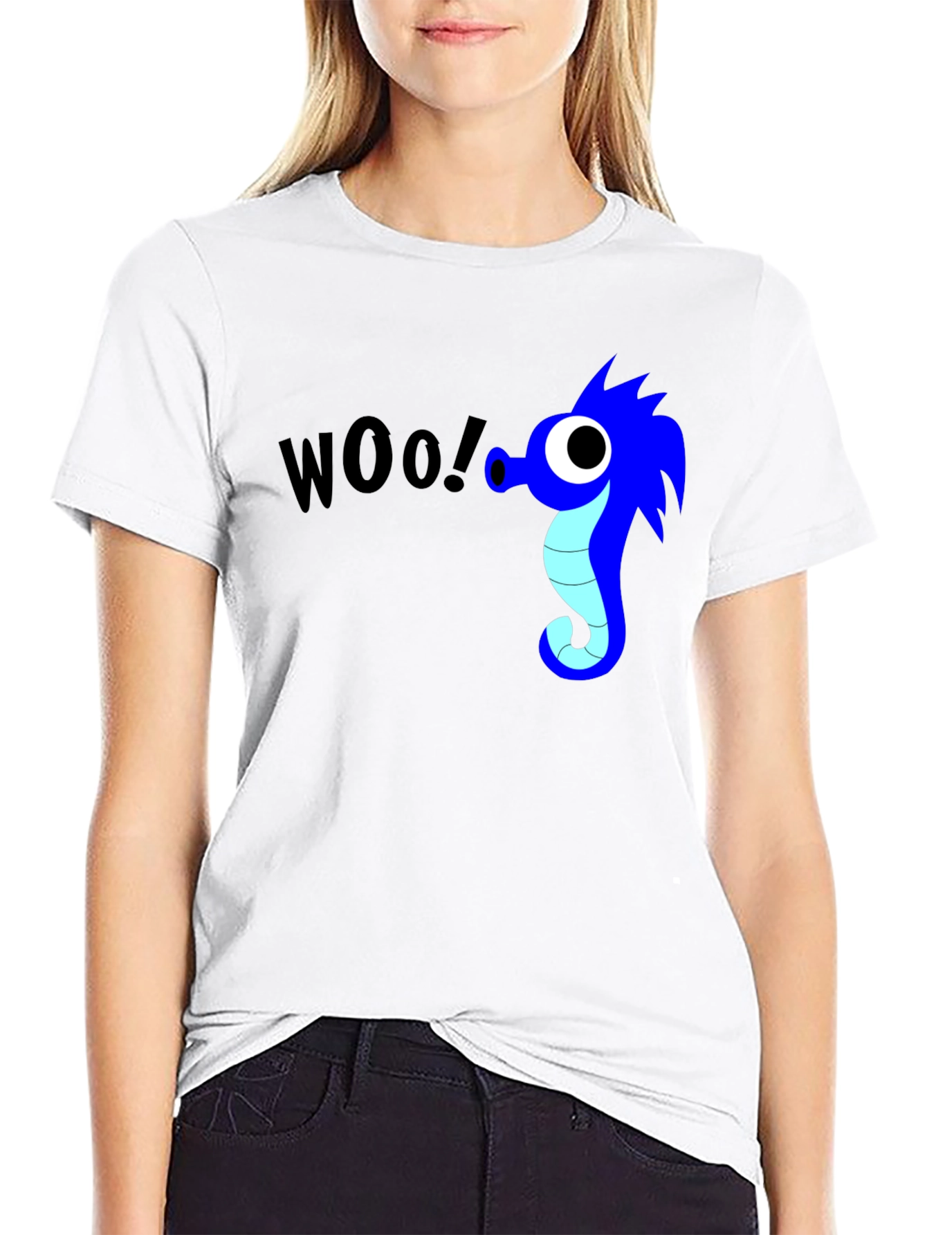 Woo! Seahorse Graphic Black T-Shirt