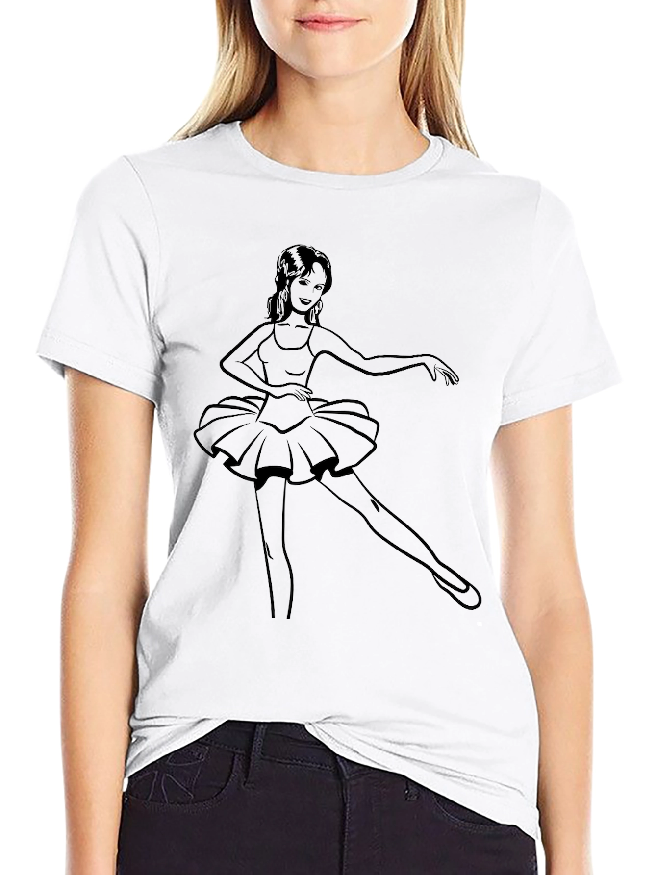 Ballerina Graphic Tee - Black Cotton Blend
