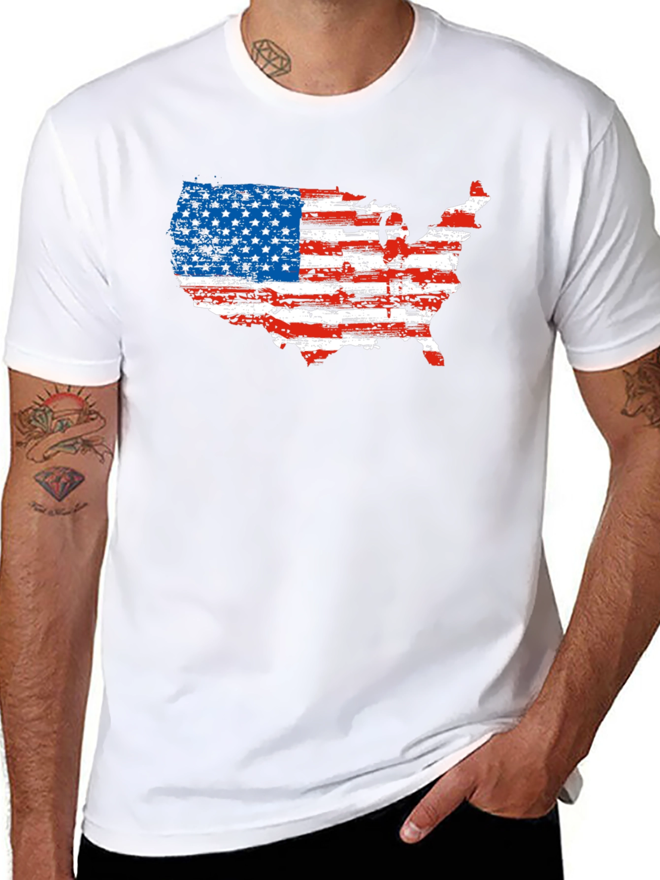 USA Flag Map Graphic Black T-Shirt