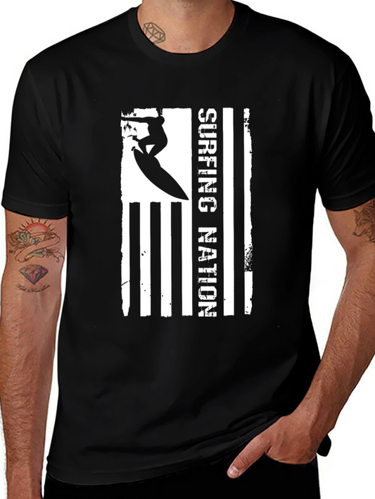 Surfing Nation Graphic Tee - Black Cotton T-Shirt