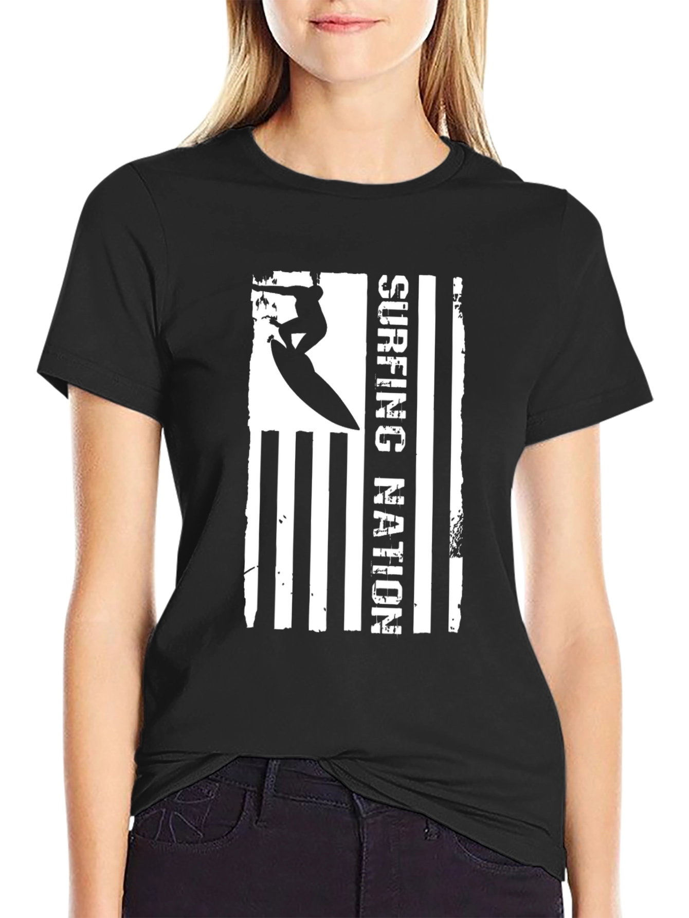 Surfing Nation Graphic Tee - Black Cotton T-Shirt