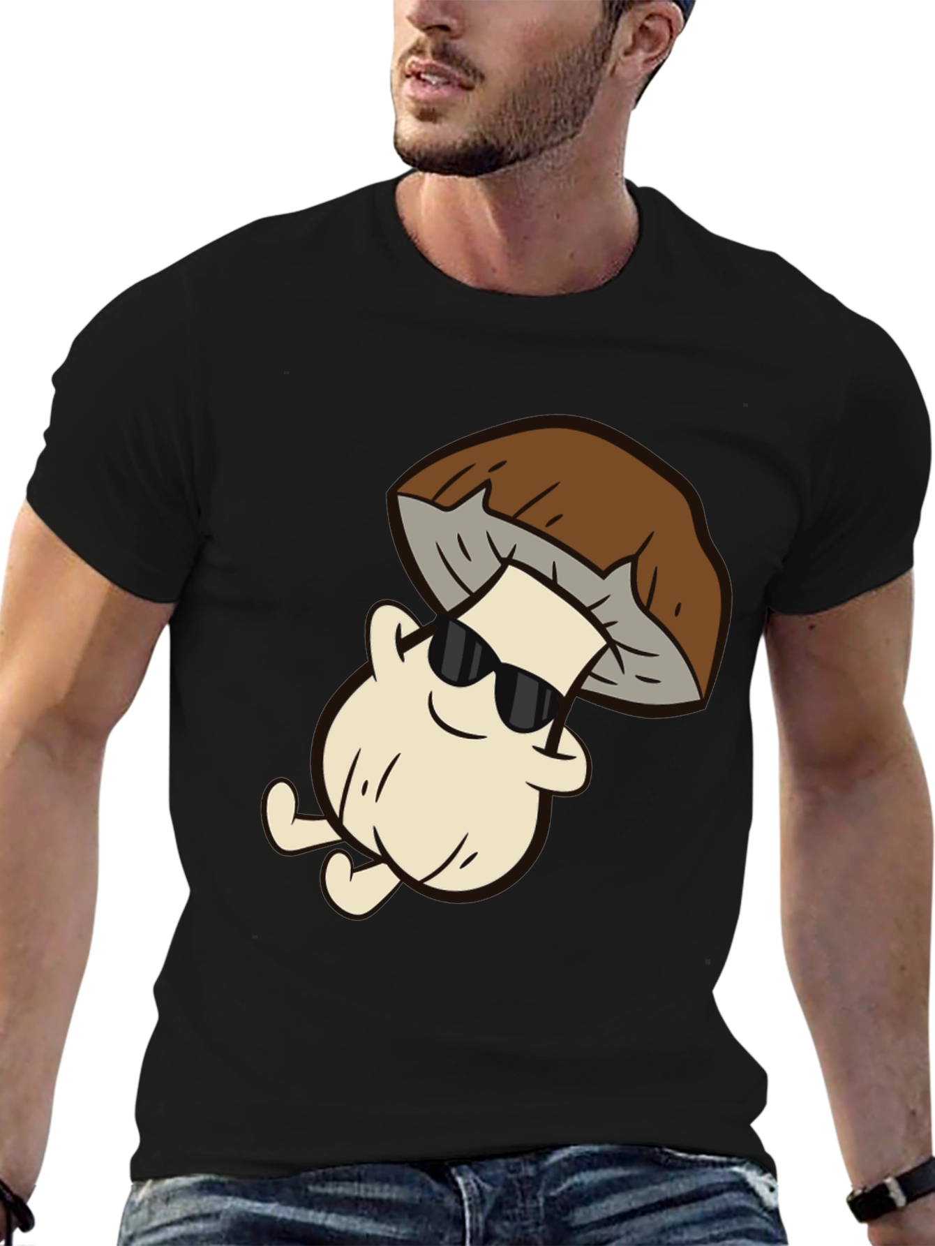 Cool Mushroom Graphic Tee - Black Cotton T-Shirt