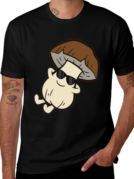Cool Mushroom Graphic Tee - Black Cotton T-Shirt