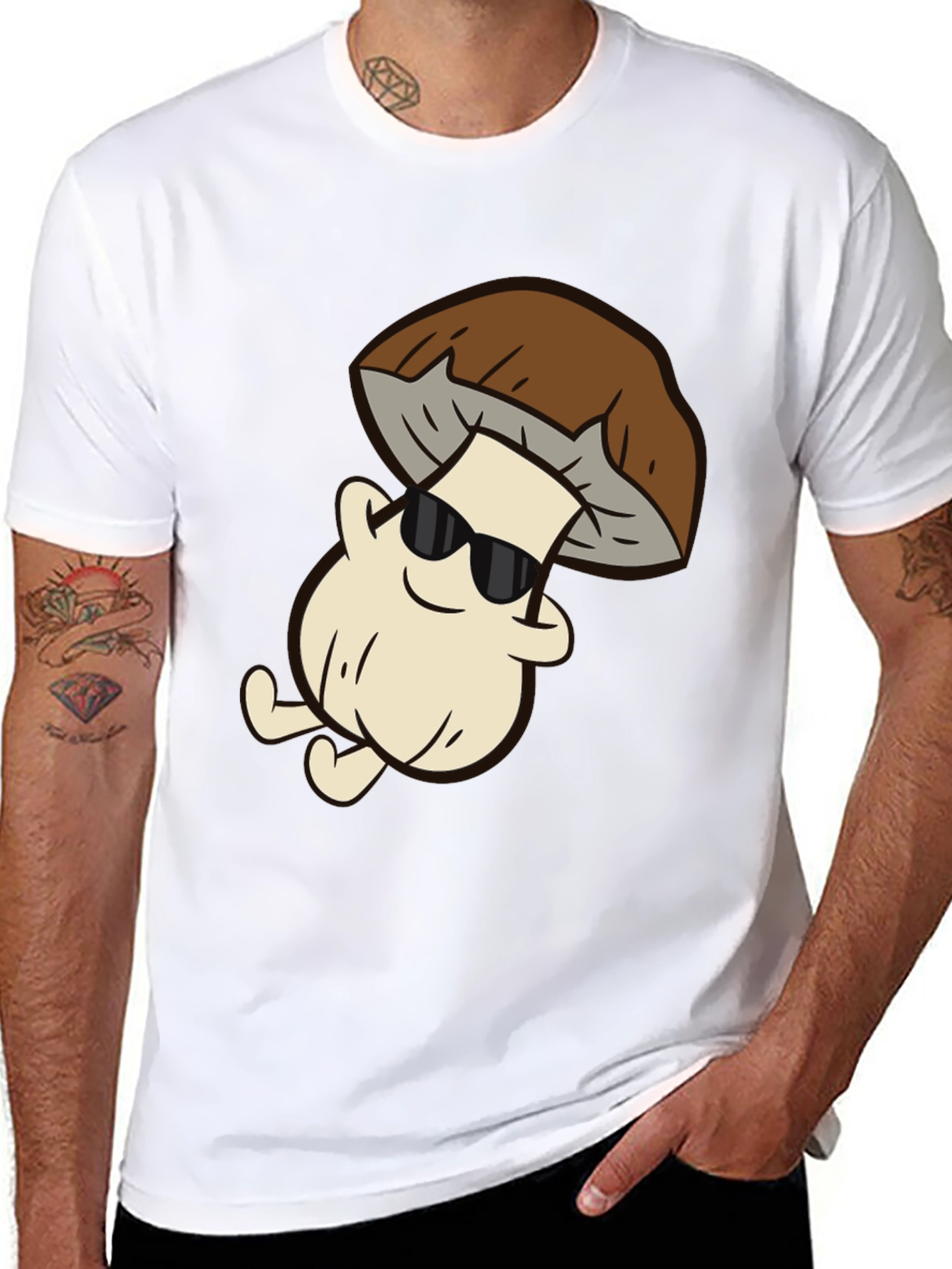 Cool Mushroom Graphic Tee - Black Cotton T-Shirt