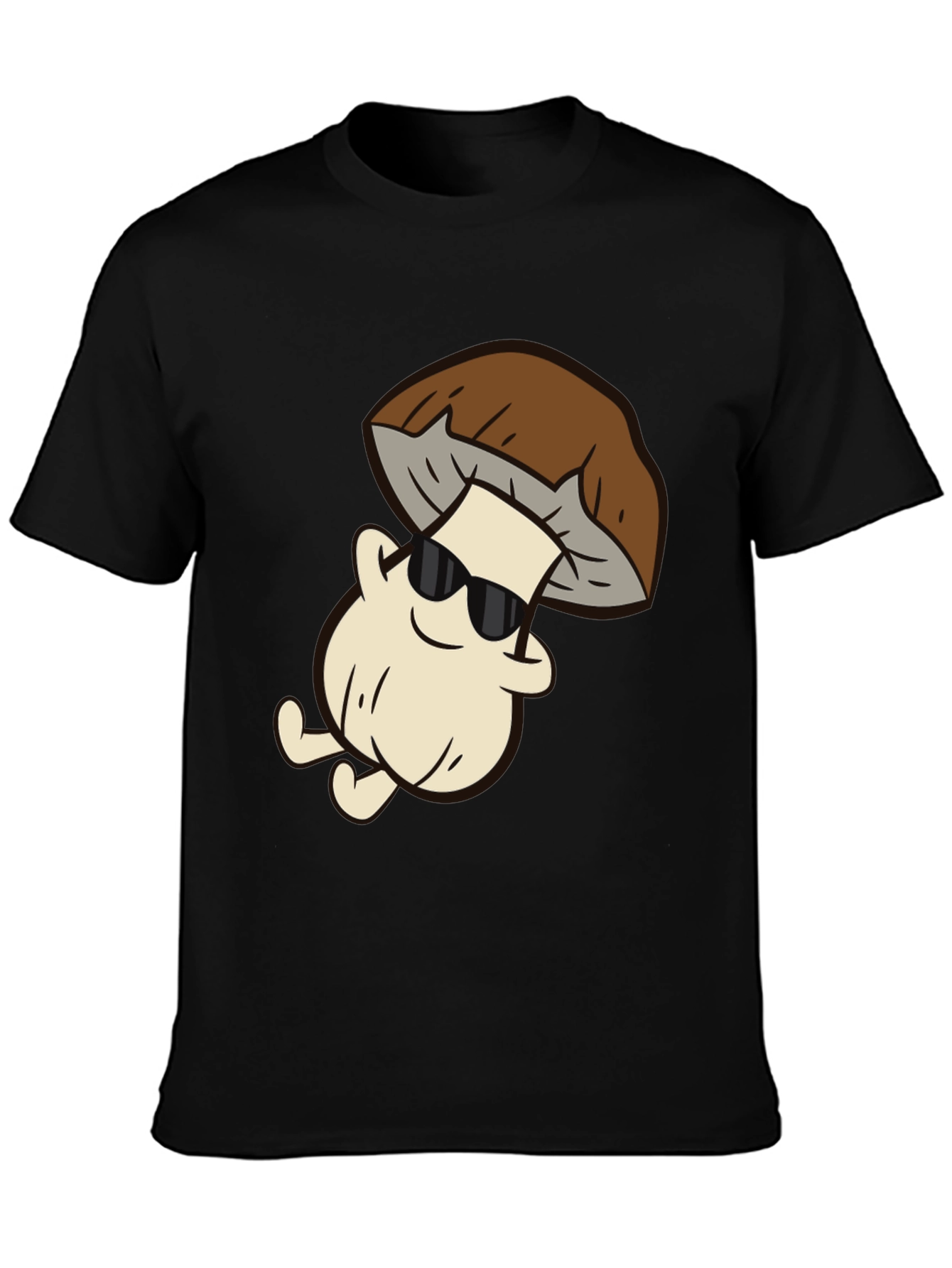 Cool Mushroom Graphic Tee - Black Cotton T-Shirt