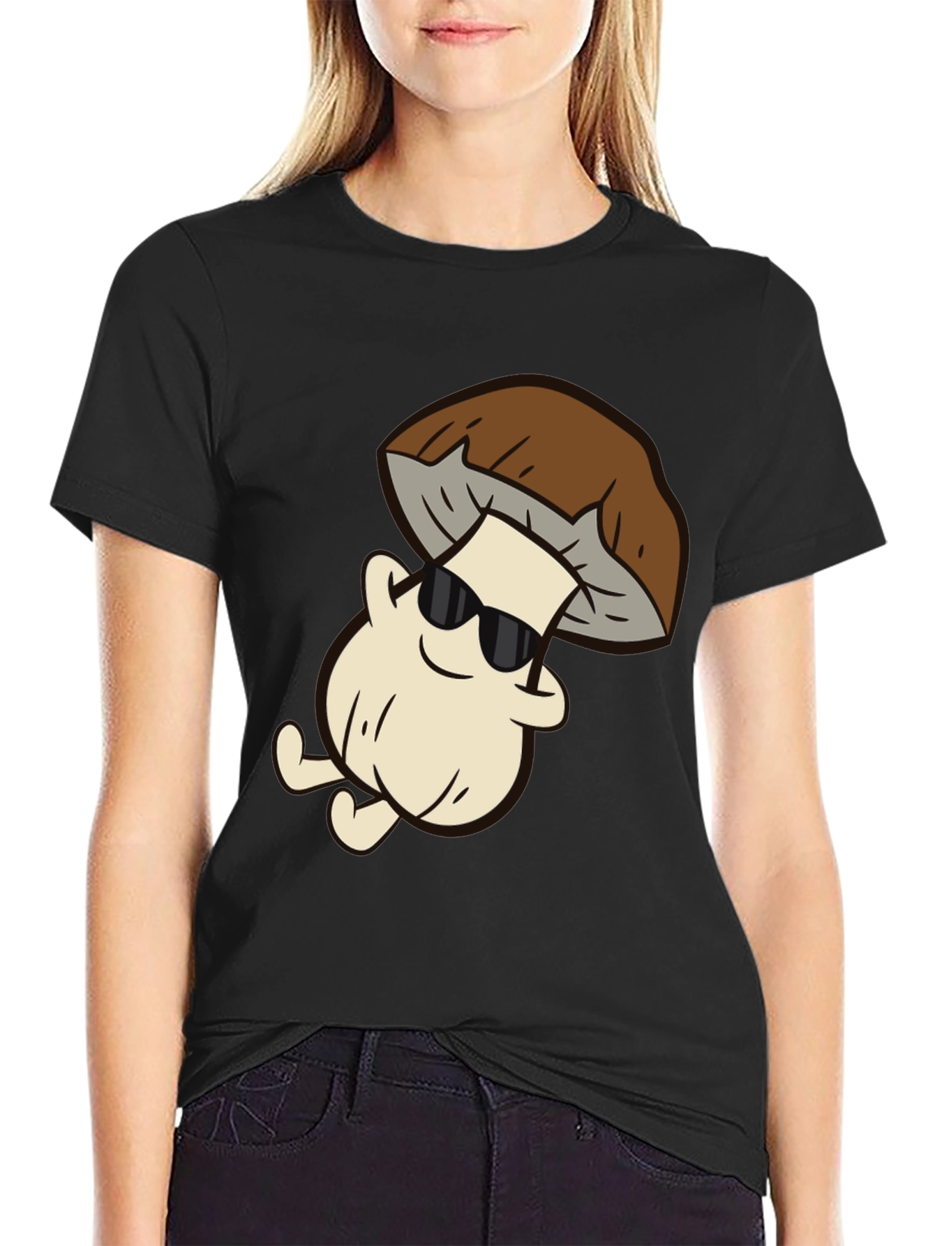 Cool Mushroom Graphic Tee - Black Cotton T-Shirt