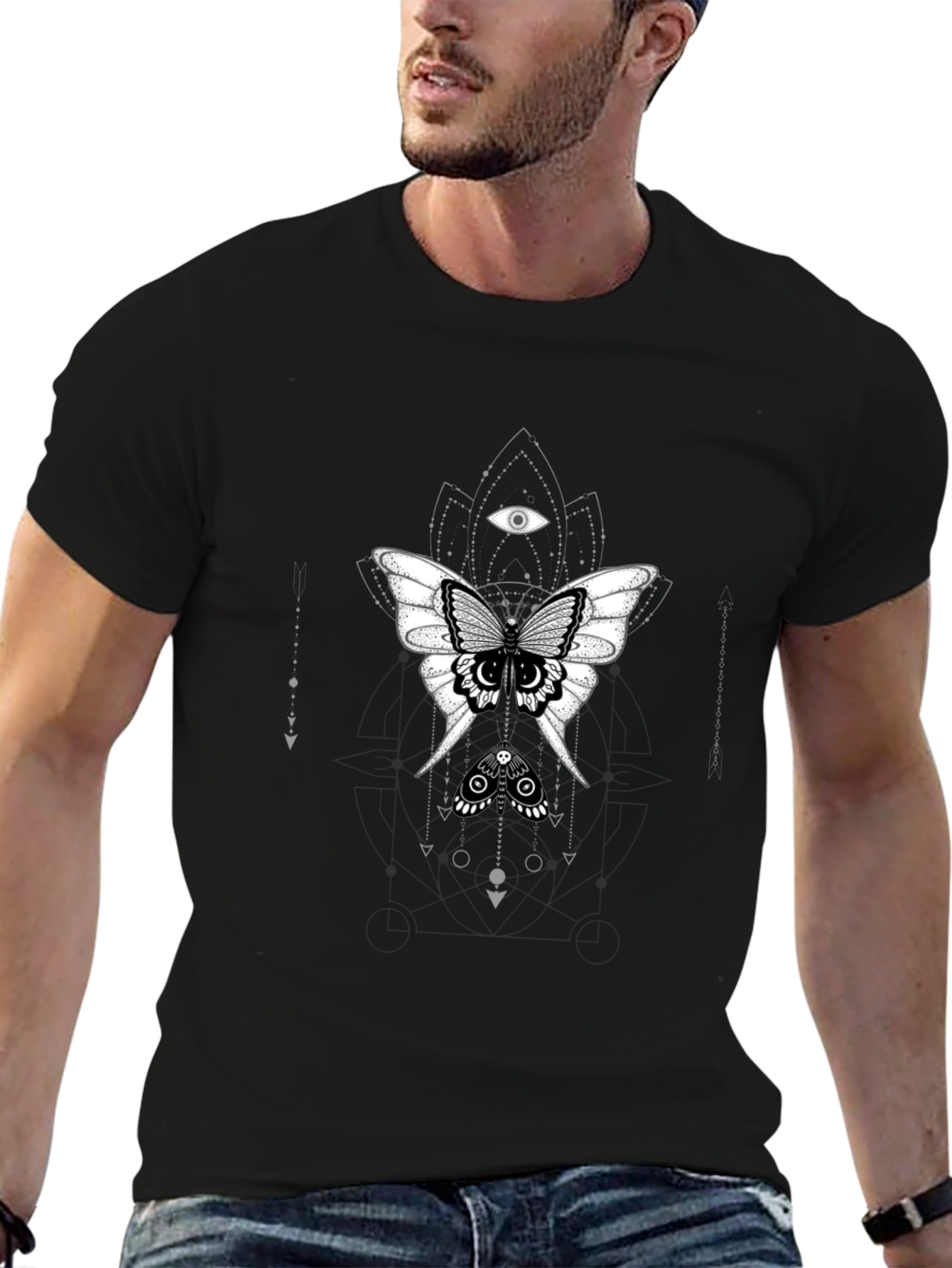 Black T-Shirt with Mystical Moth Graphic