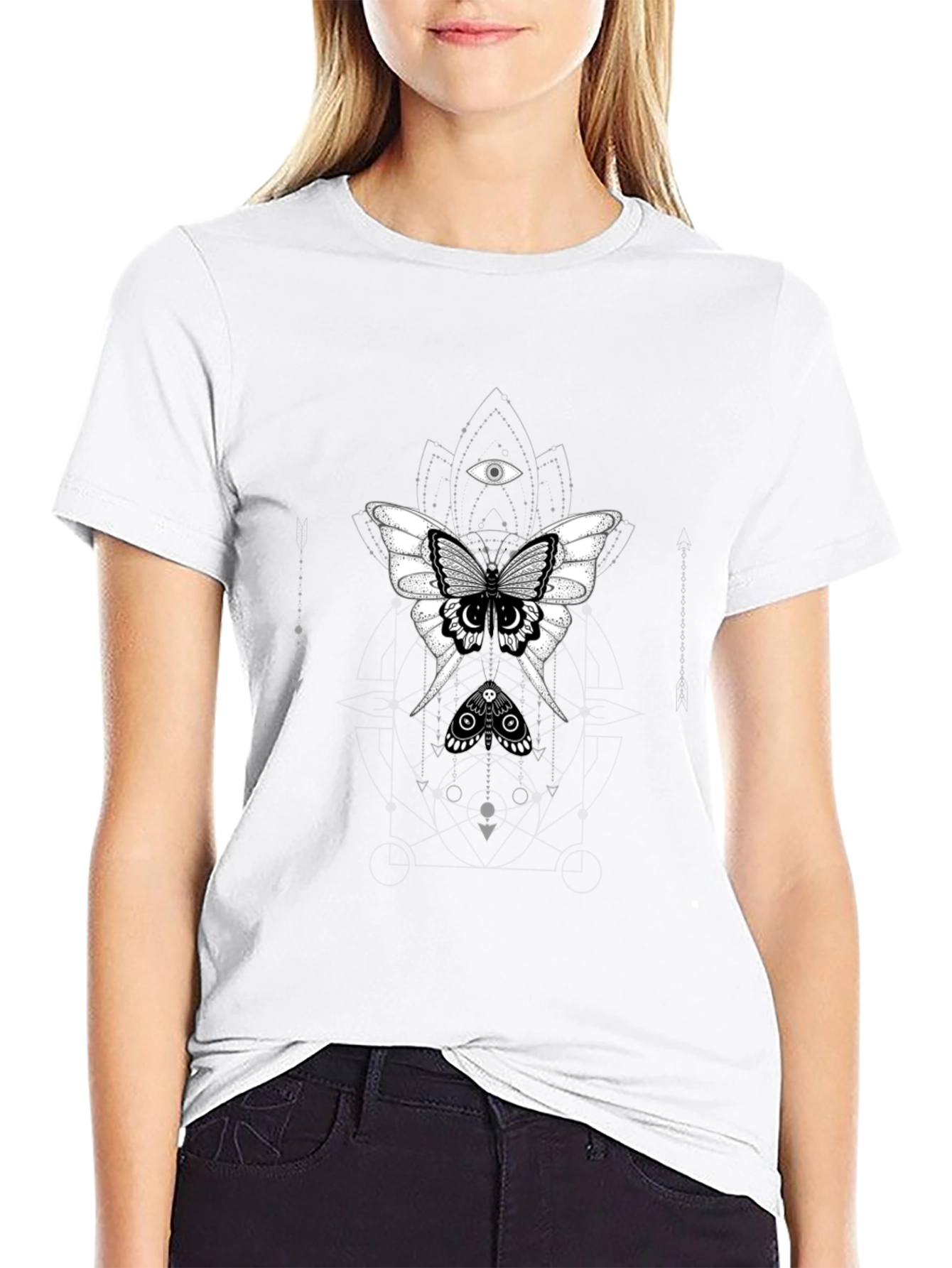 Black T-Shirt with Mystical Moth Graphic