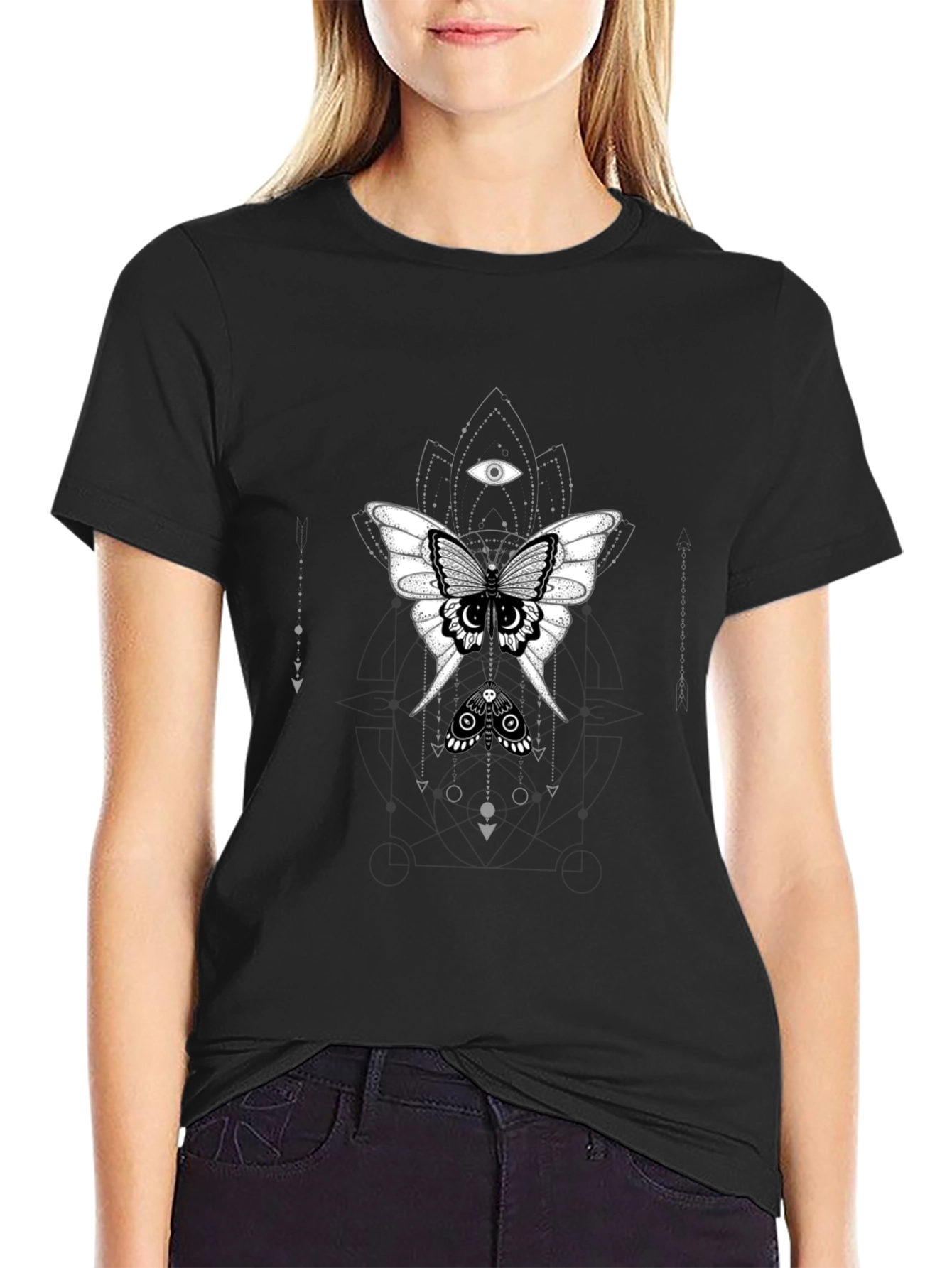 Black T-Shirt with Mystical Moth Graphic