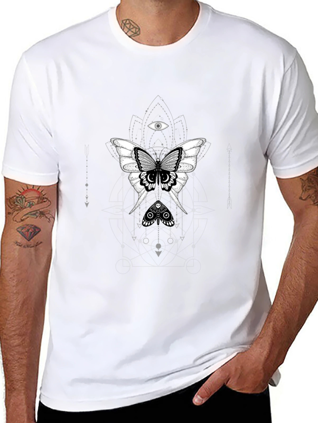 Black T-Shirt with Mystical Moth Graphic