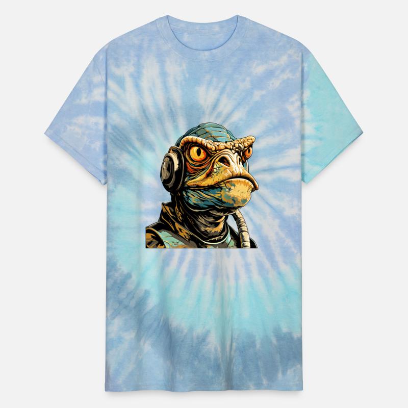 Lizard wearing headphones in sci fi illustration