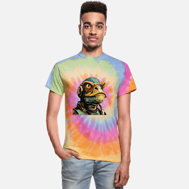 Lizard wearing headphones in sci fi illustration