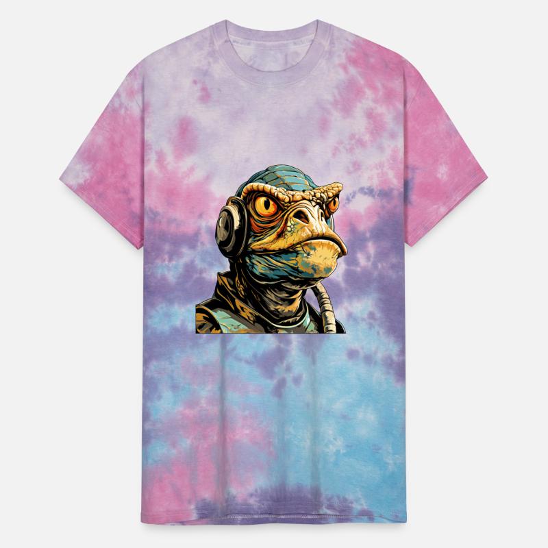 Lizard wearing headphones in sci fi illustration