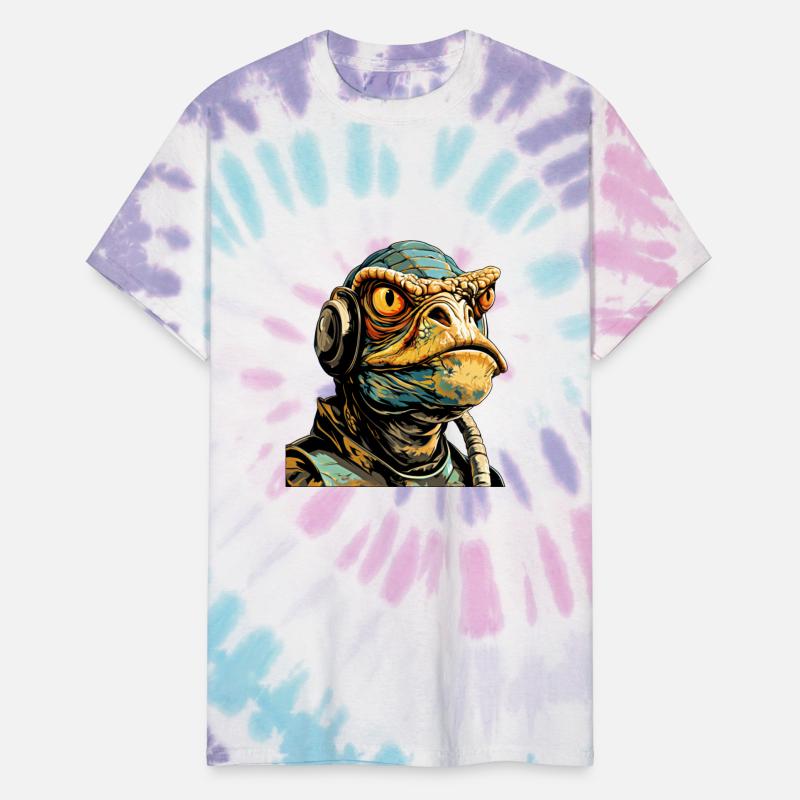 Lizard wearing headphones in sci fi illustration