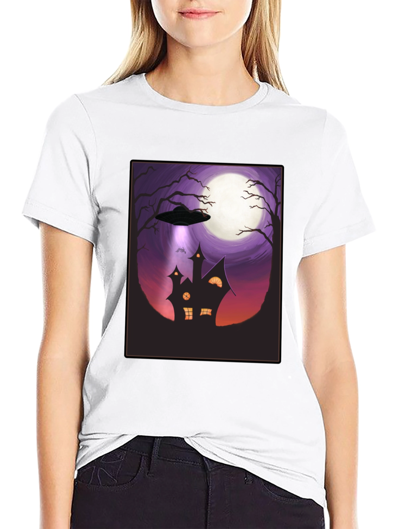 UFO Halloween T-Shirt - Haunted House Abduction