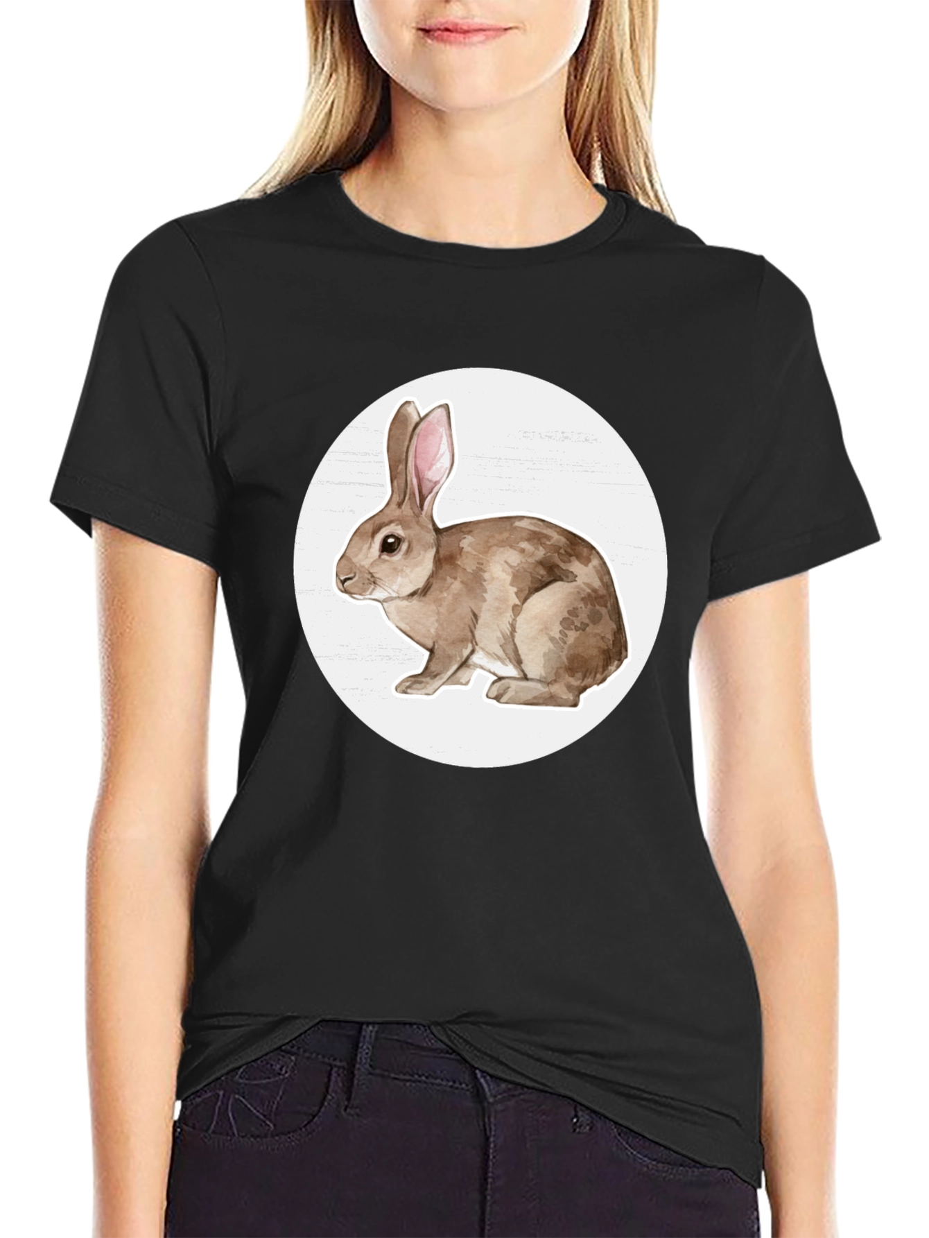 Rabbit Graphic Tee - Black Cotton Blend